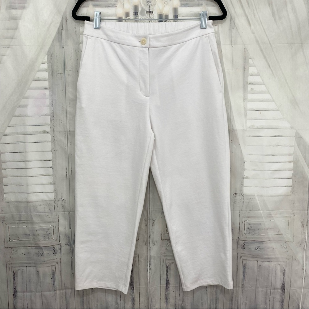 Eileen Fisher Size XS White Tapered Capri Pants Elastic Waist Zip 22" Inseam NEW